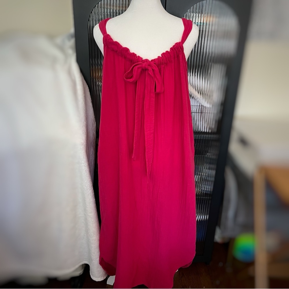 Old Navy M Bright Pink Shirred Sleeveless Midi Dress - Picture 4 of 6
